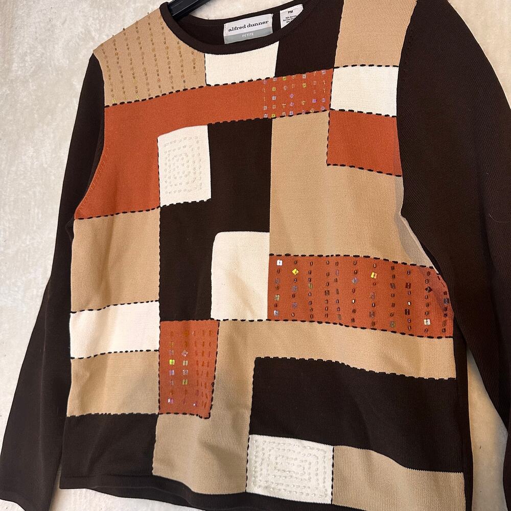 Alfred Dunner Petite Medium Patchwork Sweater Top… - image 2